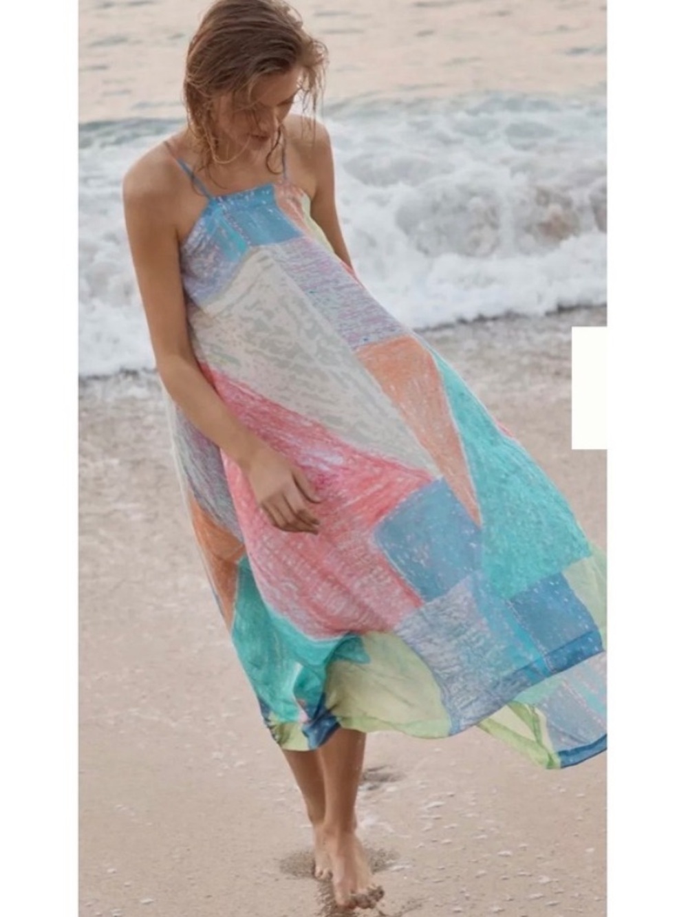 Anthropologie Lilka Annette Rainbow Hankerchief Hem Watercolor Mosaic Dress M/L